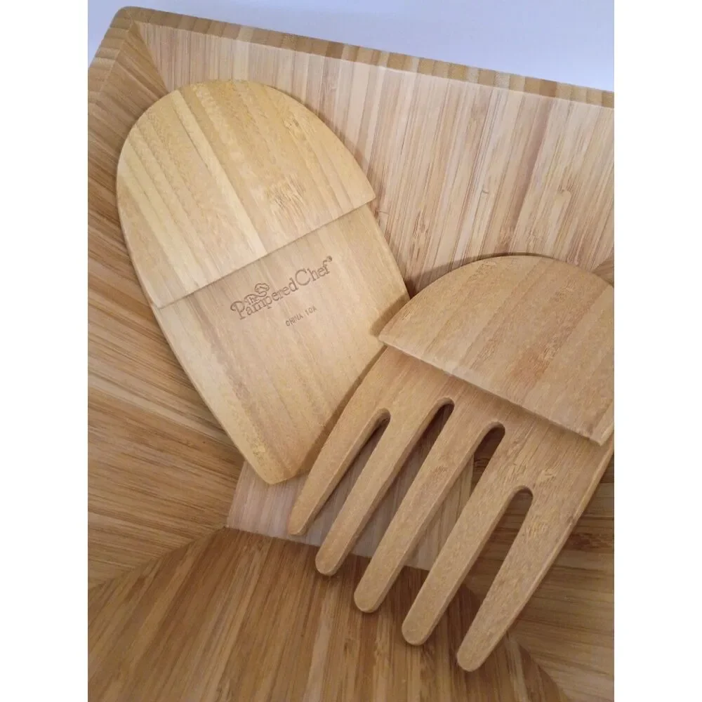 Pampered Chef Bamboo Salad Serving Set • Bowl + boho kitchen minimalist